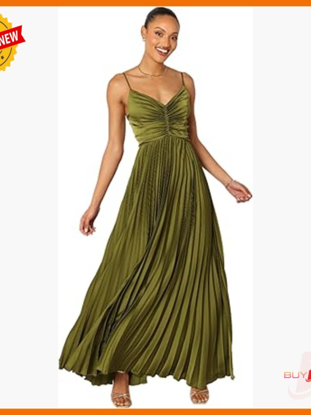 Pleated Satin Maxi Dress With V-Neck And Adjustable Straps